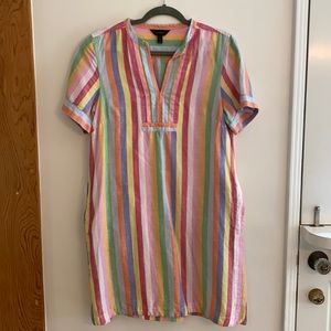 Rainbow stripe linen popover dress